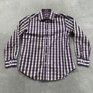 Bugatchi Uomo Shaped Fit Button Shirt Men L Long Sleeve Purrple Plaid Luxe